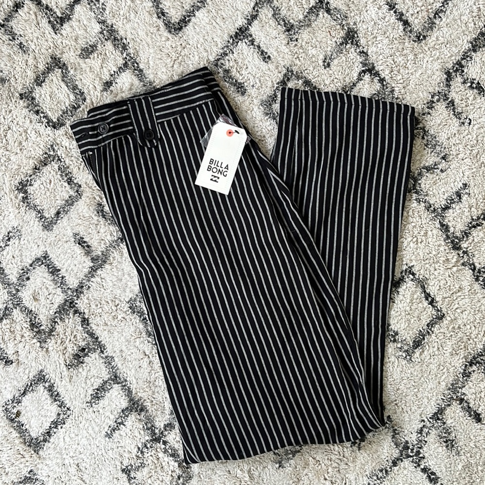 Billabong Black with White Pinstripe Straight Leg Pants